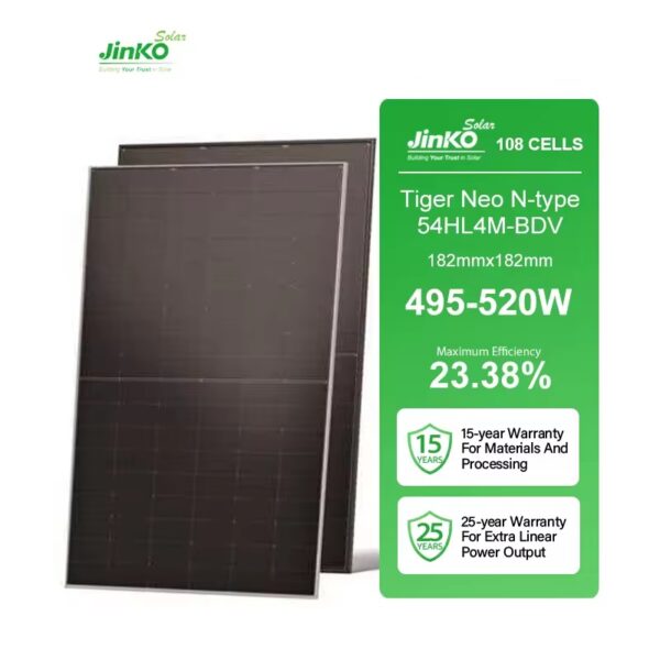 Jinko 54HL4M-BDV 495W 500W 505W 510W 515W 520W Bifacial Double Glass Solar Panel