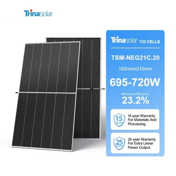 Trina Solar TSM-NEG21C.20 670W 675W 680W 685W 690W 695W 700W Pvc Silicon Solar Panel Bifacial