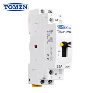 TOMZN TOCT1 2P 25A 110V 220V/230V 50/60hz TOCT1-25 2NO 1NO 1NC 2NC Din Rail Household AC Modular Contactor With Manual Control Switch